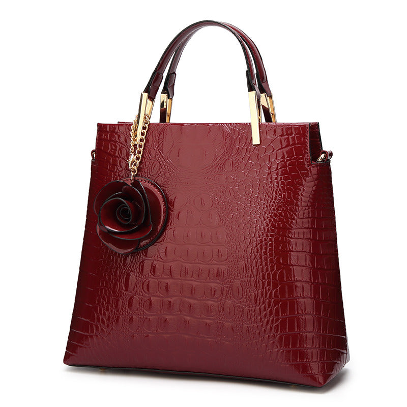 Glossy Crocodile Texture Handbag Classic Tote for Women