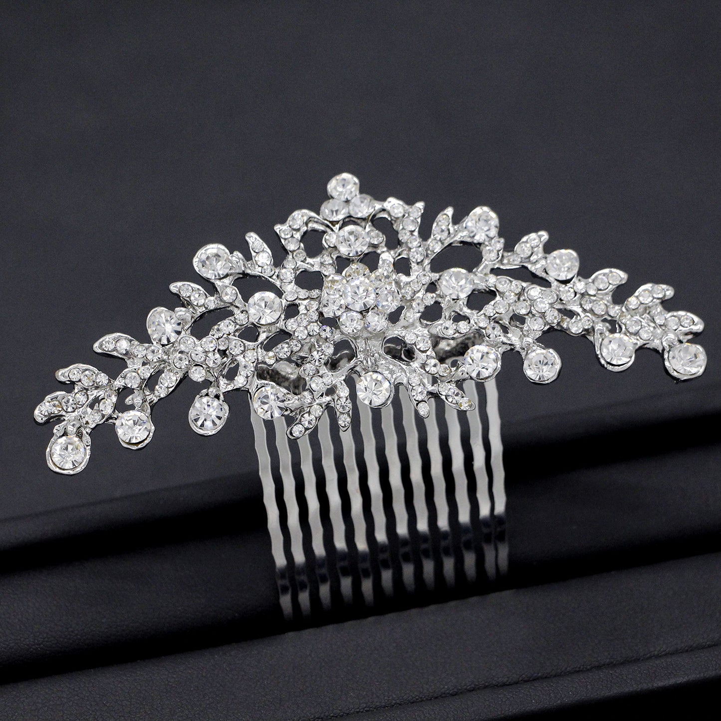 Silver Plated Alloy Hair Comb Floral Bridal Wedding Hairpiece
