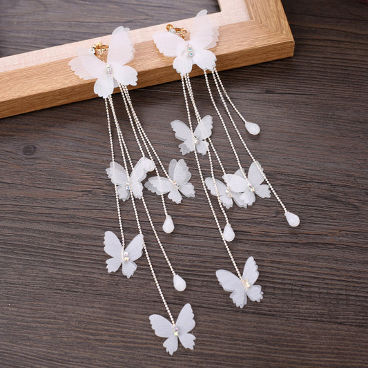 Butterfly Drop Earrings with Floral Mesh Bridal Accessory