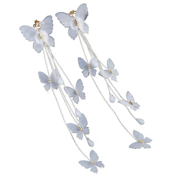 Butterfly Drop Earrings with Floral Mesh Bridal Accessory