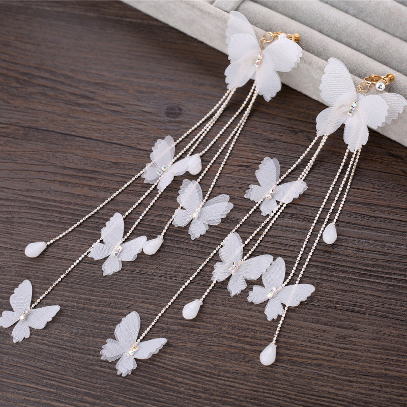 Butterfly Drop Earrings with Floral Mesh Bridal Accessory
