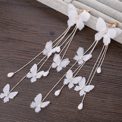 Butterfly Drop Earrings with Floral Mesh Bridal Accessory