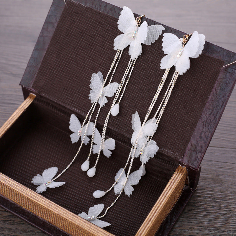 Butterfly Drop Earrings with Floral Mesh Bridal Accessory