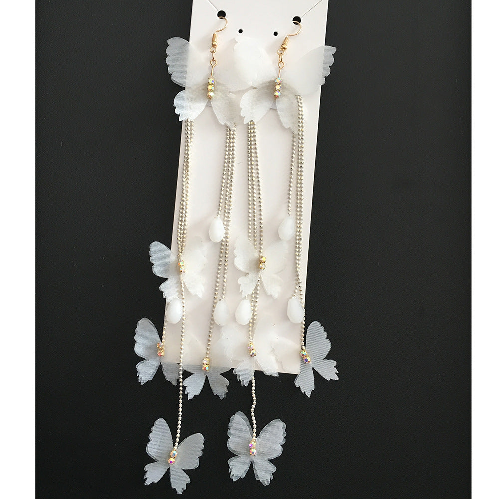 Butterfly Drop Earrings with Floral Mesh Bridal Accessory