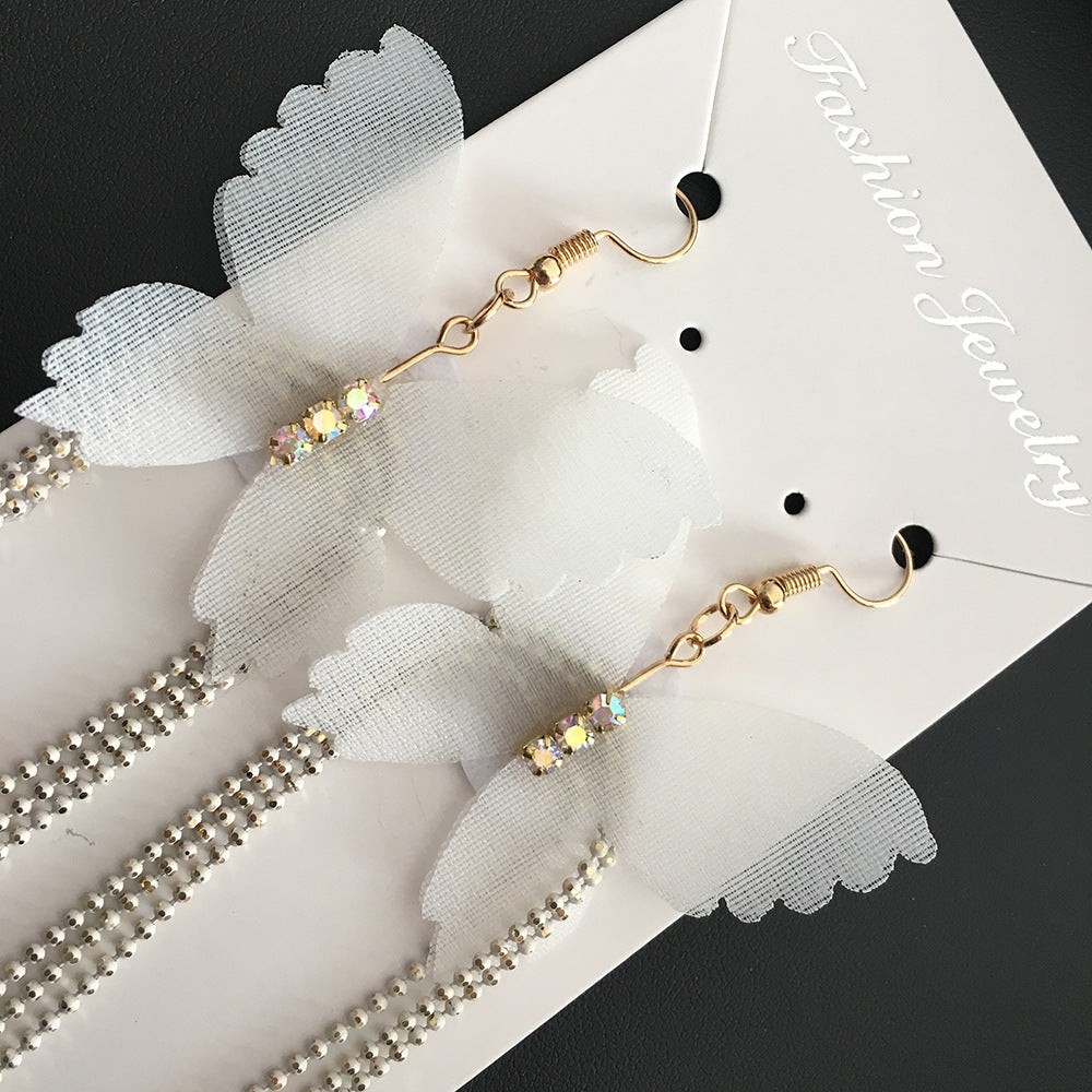 Butterfly Drop Earrings with Floral Mesh Bridal Accessory