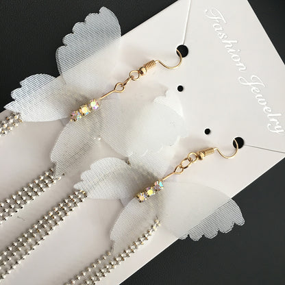 Butterfly Drop Earrings with Floral Mesh Bridal Accessory