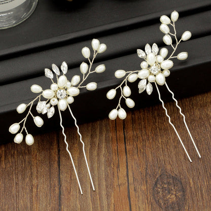 Handmade Pearl Crystal U Shaped Hairpin Bridal Hairpiece