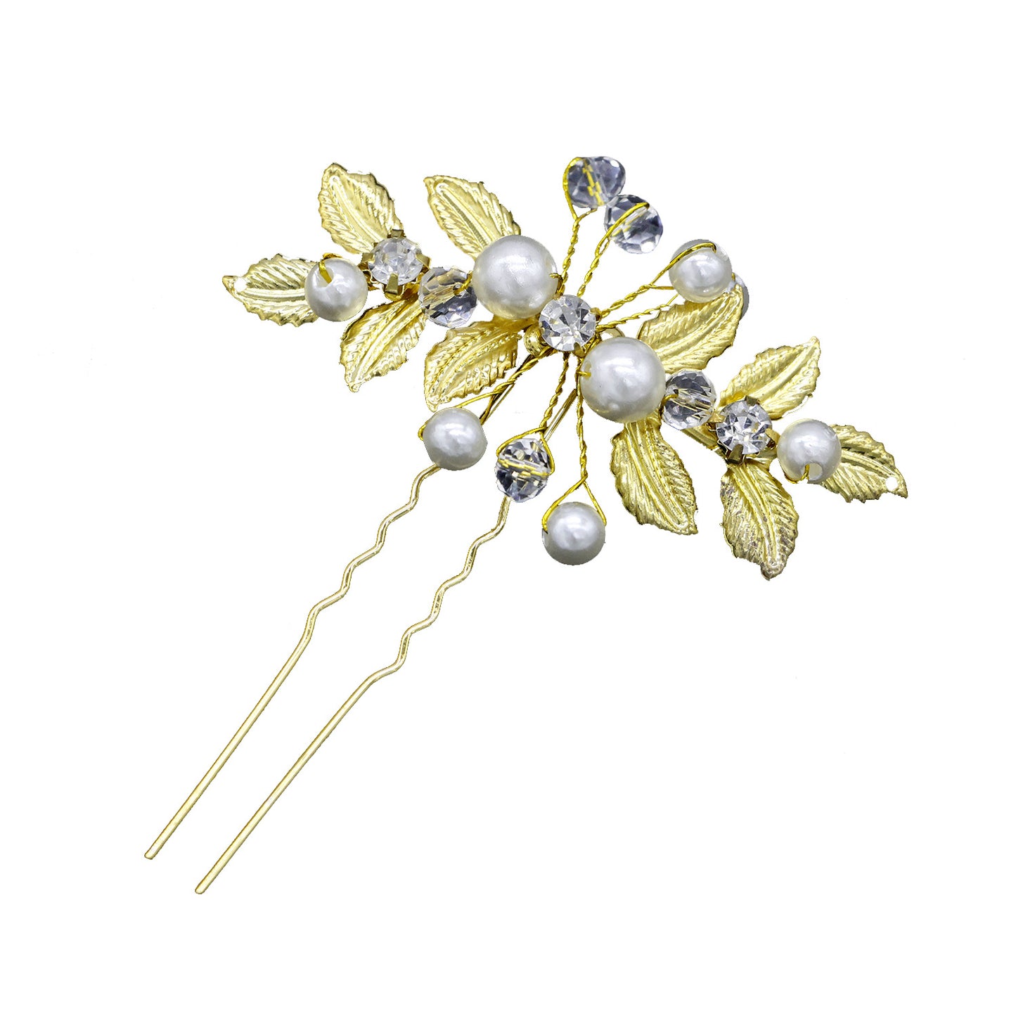 Gold Pearl Olive Leaf Hair Vine Bridal Wedding Accessory