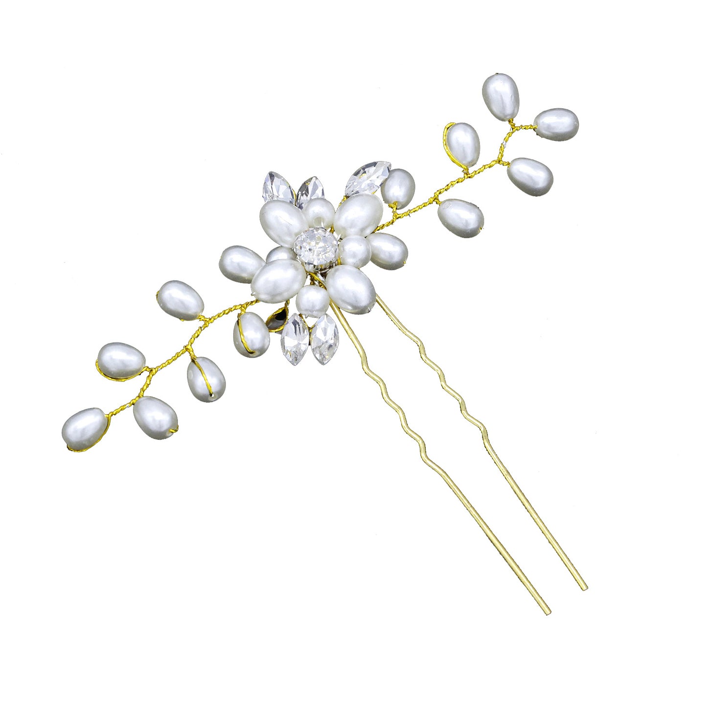 Handmade Pearl Crystal U Shaped Hairpin Bridal Hairpiece