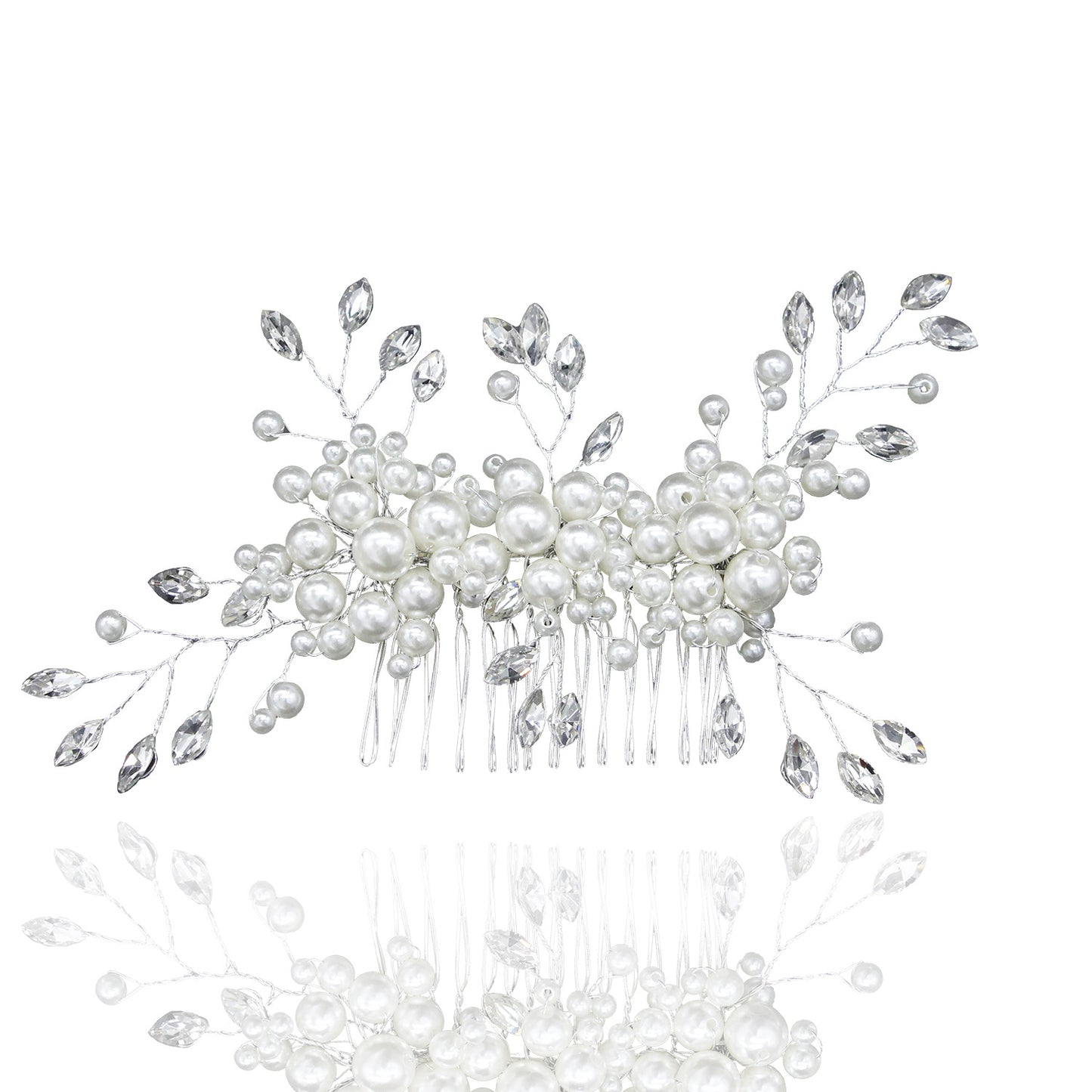 Handmade Pearl Flower Wedding Hair Comb Rhinestones