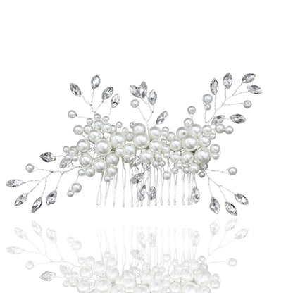 Handmade Pearl Flower Wedding Hair Comb Rhinestones