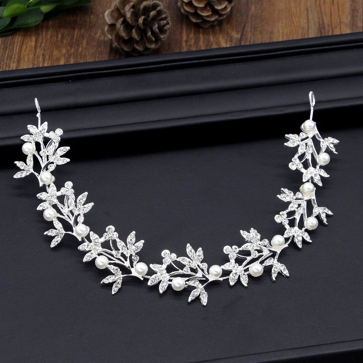 Rhinestone Alloy Leaf Pearl Hair Accessories Bridal