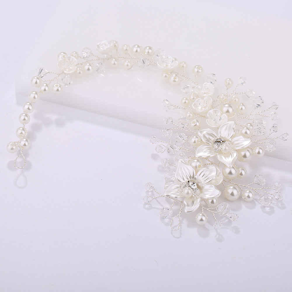 Floral Pearl Crystal Handmade Headband Bridal Hairpiece