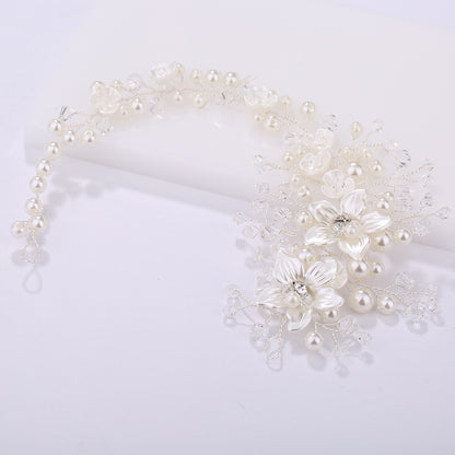 Floral Pearl Crystal Handmade Headband Bridal Hairpiece