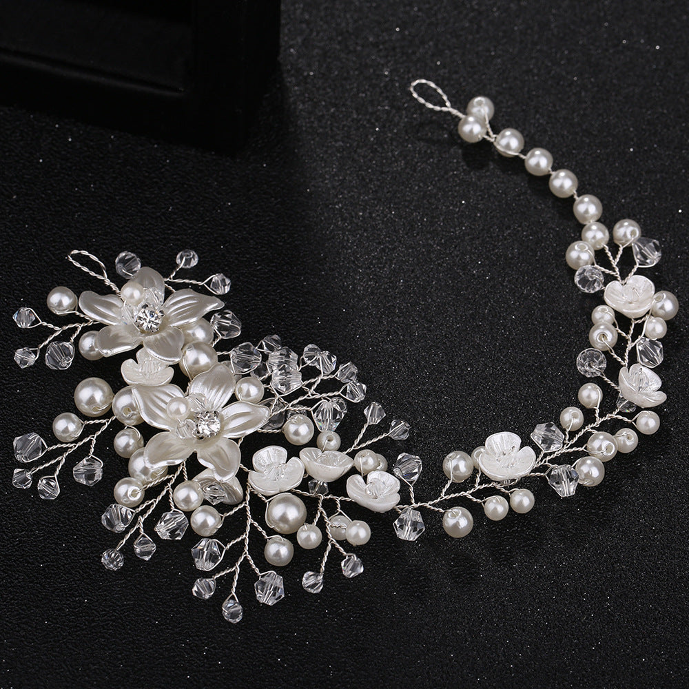 Floral Pearl Crystal Handmade Headband Bridal Hairpiece