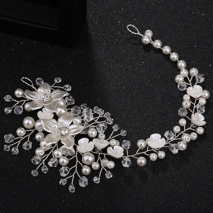 Floral Pearl Crystal Handmade Headband Bridal Hairpiece