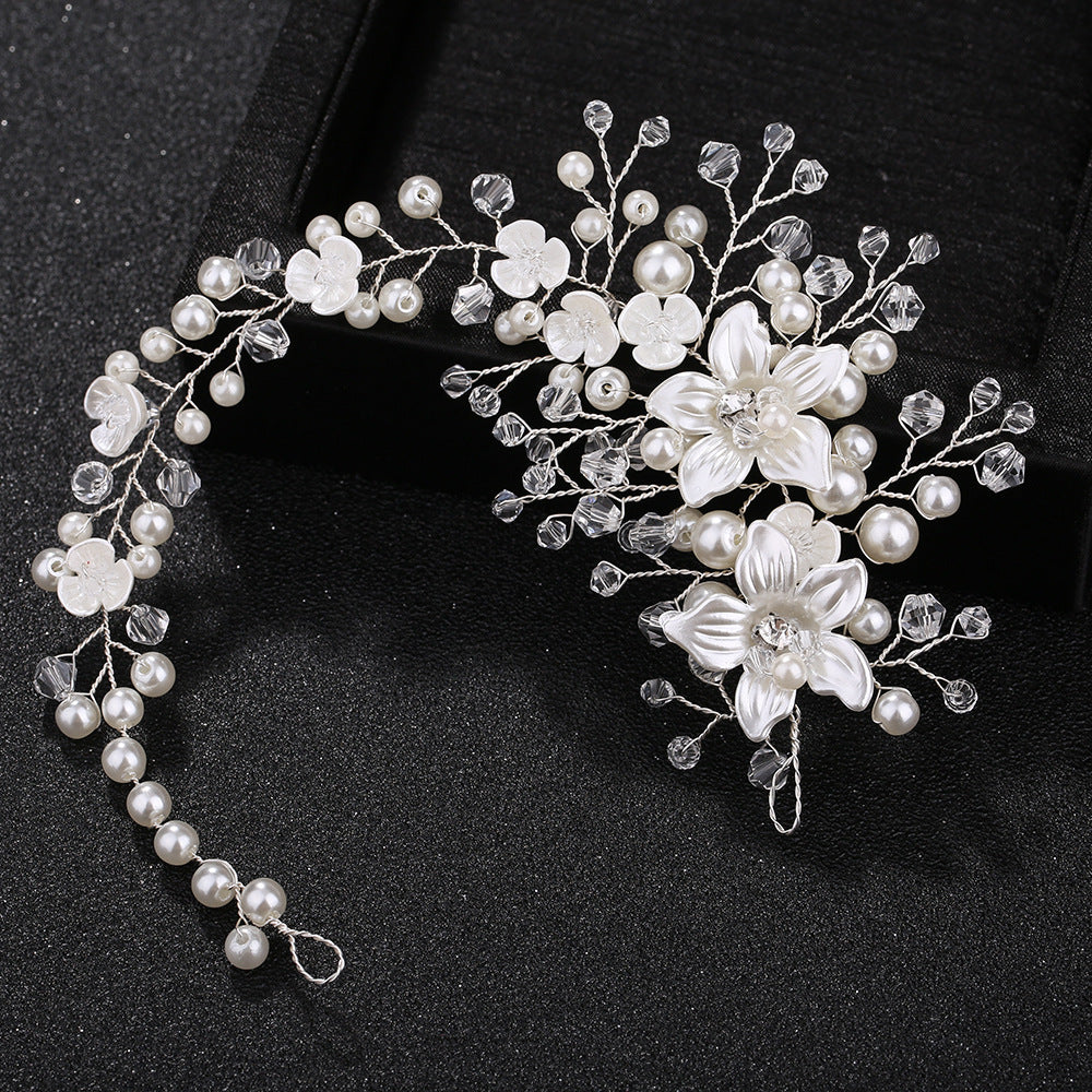 Floral Pearl Crystal Handmade Headband Bridal Hairpiece