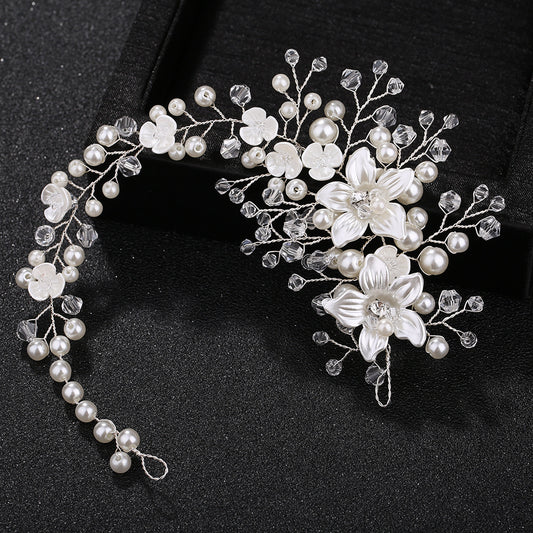 Floral Pearl Crystal Handmade Headband Bridal Hairpiece