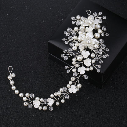 Floral Pearl Crystal Handmade Headband Bridal Hairpiece