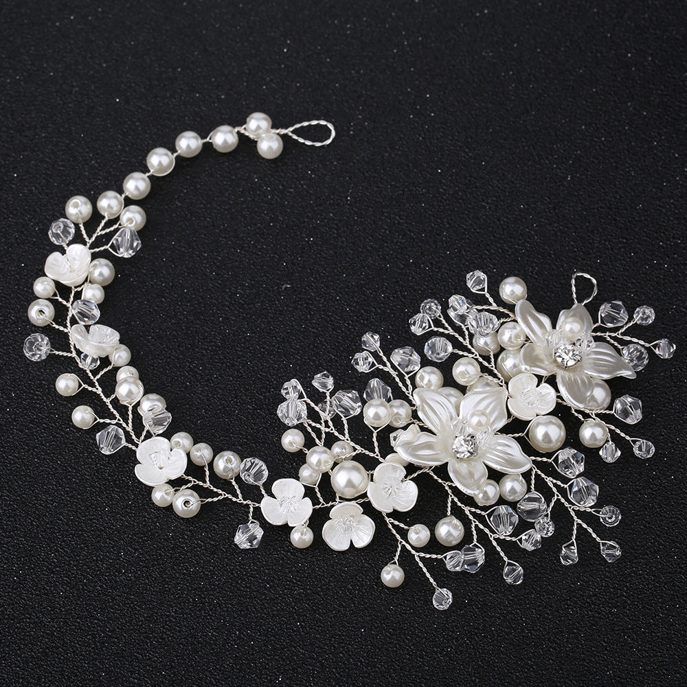 Floral Pearl Crystal Handmade Headband Bridal Hairpiece