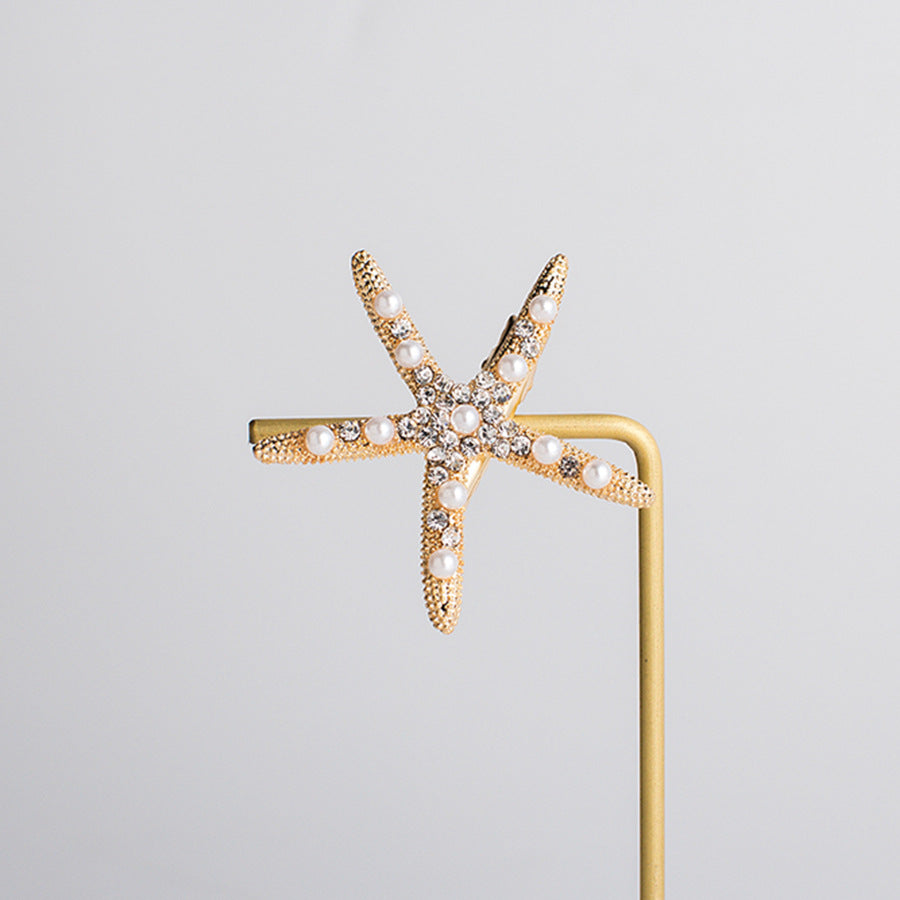 Starfish Rhinestone Hair Clip Trendy Gold Silver Bridal Accessory