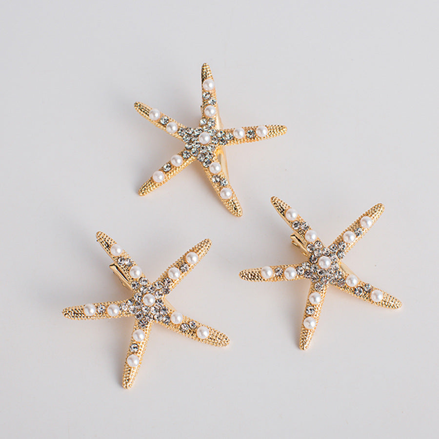 Starfish Rhinestone Hair Clip Trendy Gold Silver Bridal Accessory