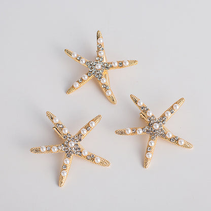 Starfish Rhinestone Hair Clip Trendy Gold Silver Bridal Accessory
