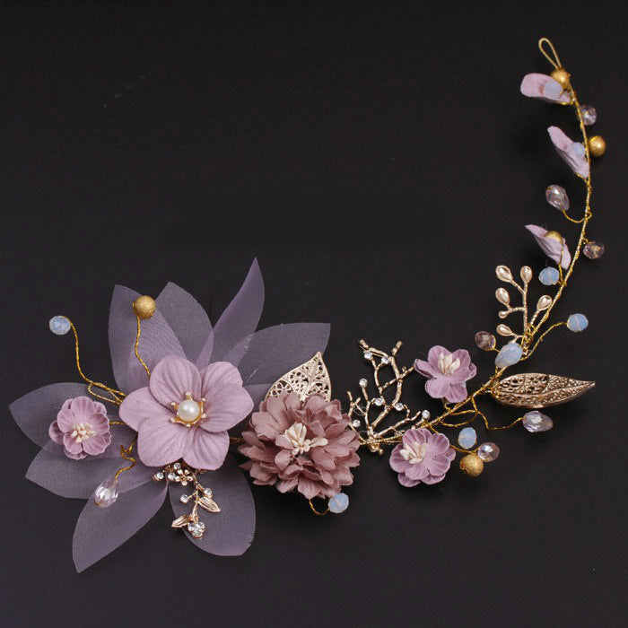Gold Leaf Purple Handmade Bridal Floral Headpiece