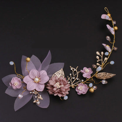 Gold Leaf Purple Handmade Bridal Floral Headpiece