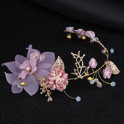 Gold Leaf Purple Handmade Bridal Floral Headpiece