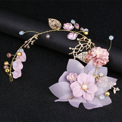 Gold Leaf Purple Handmade Bridal Floral Headpiece