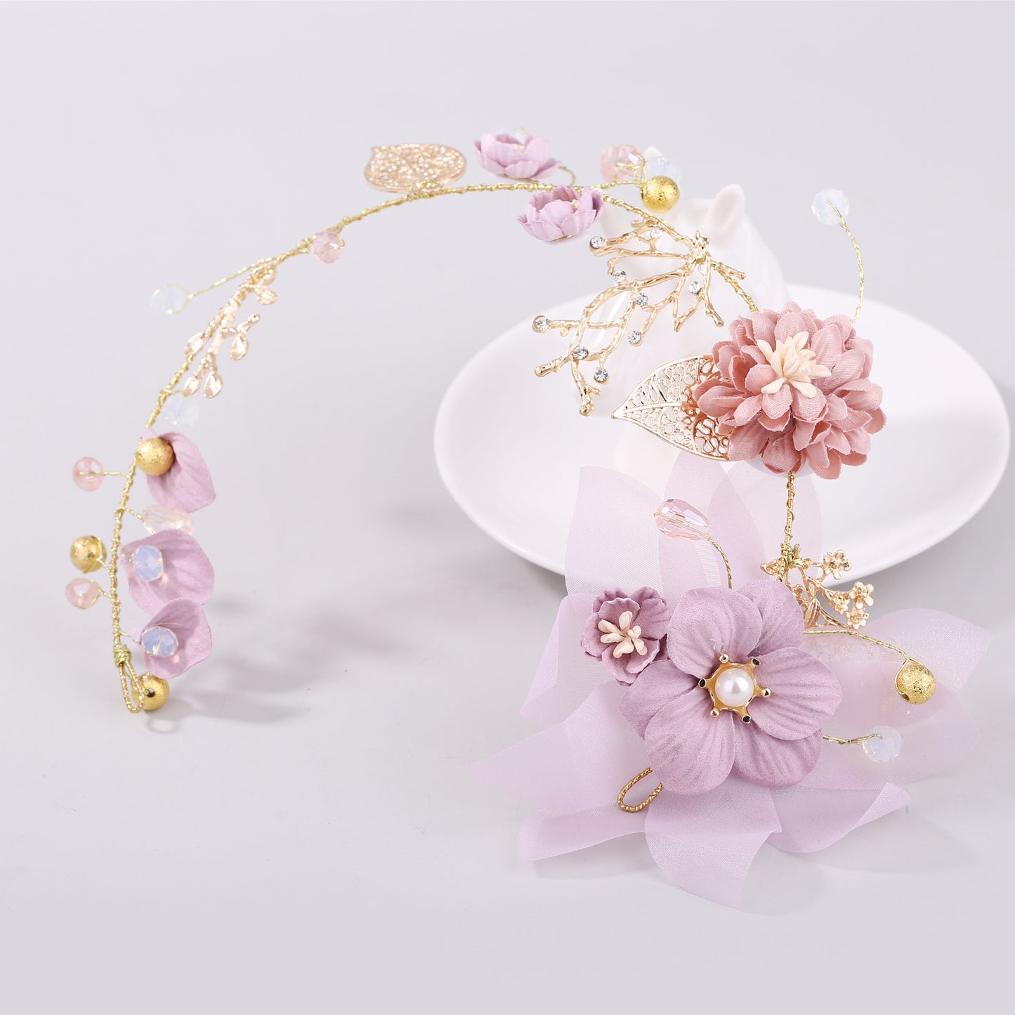 Gold Leaf Purple Handmade Bridal Floral Headpiece