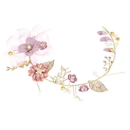 Gold Leaf Purple Handmade Bridal Floral Headpiece