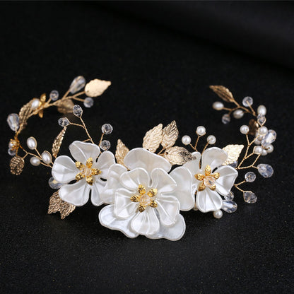 Handmade Pearl Bridal Headband Elegant White Pearl Leaf Hairpiece