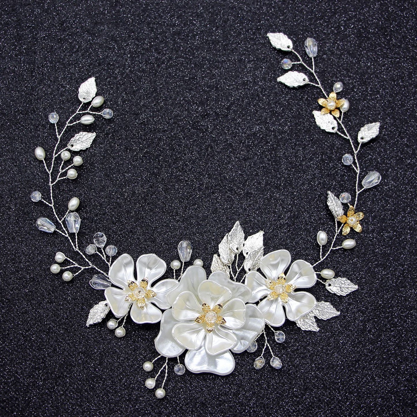 Handmade Pearl Bridal Headband Elegant White Pearl Leaf Hairpiece