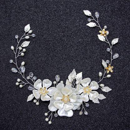 Handmade Pearl Bridal Headband Elegant White Pearl Leaf Hairpiece