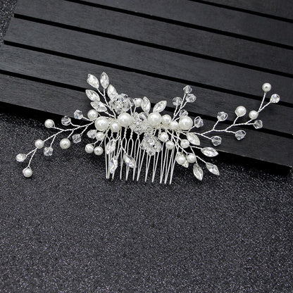 White Crystal Pearl Hair Comb Elegant Bridal Hairpiece