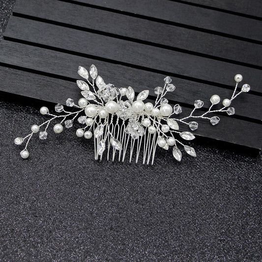White Crystal Pearl Hair Comb Elegant Bridal Hairpiece