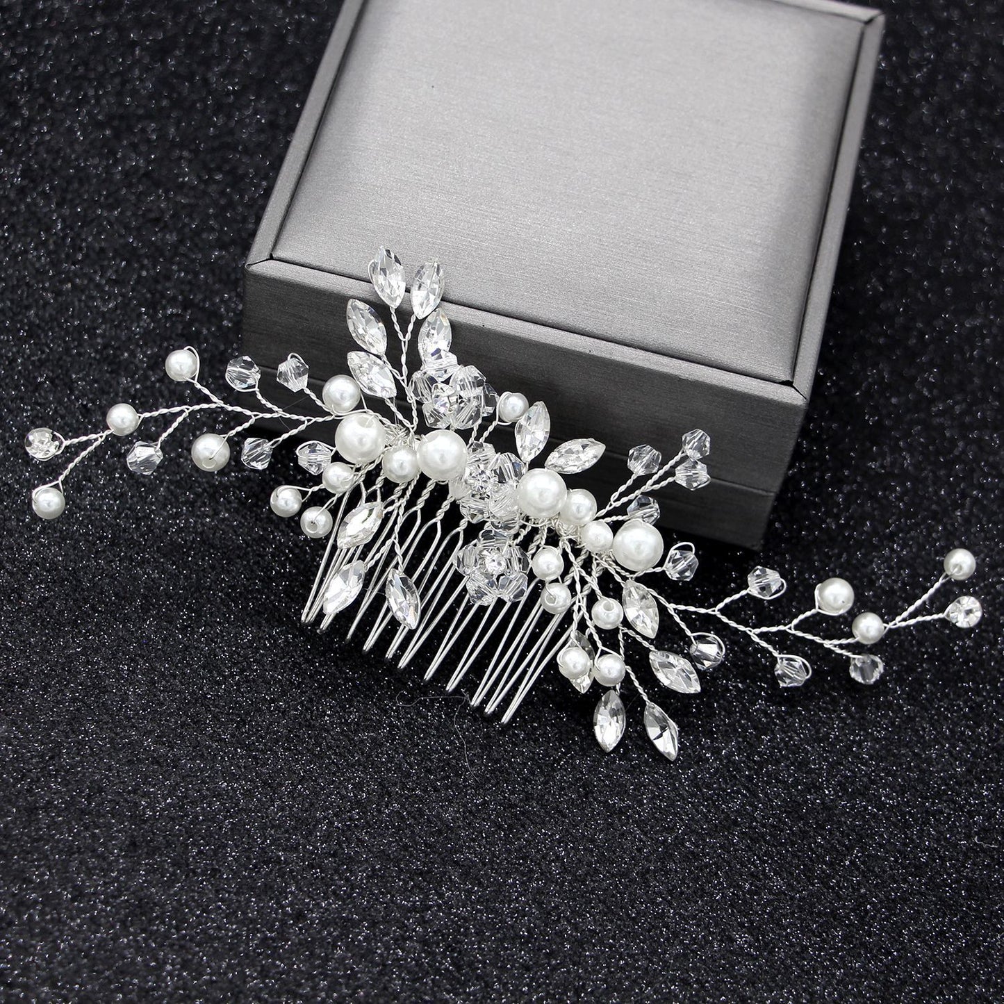 White Crystal Pearl Hair Comb Elegant Bridal Hairpiece