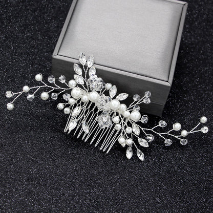 White Crystal Pearl Hair Comb Elegant Bridal Hairpiece