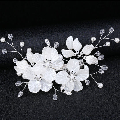 Pearl and Crystal Wedding Hair Clip with Shell Petal Design