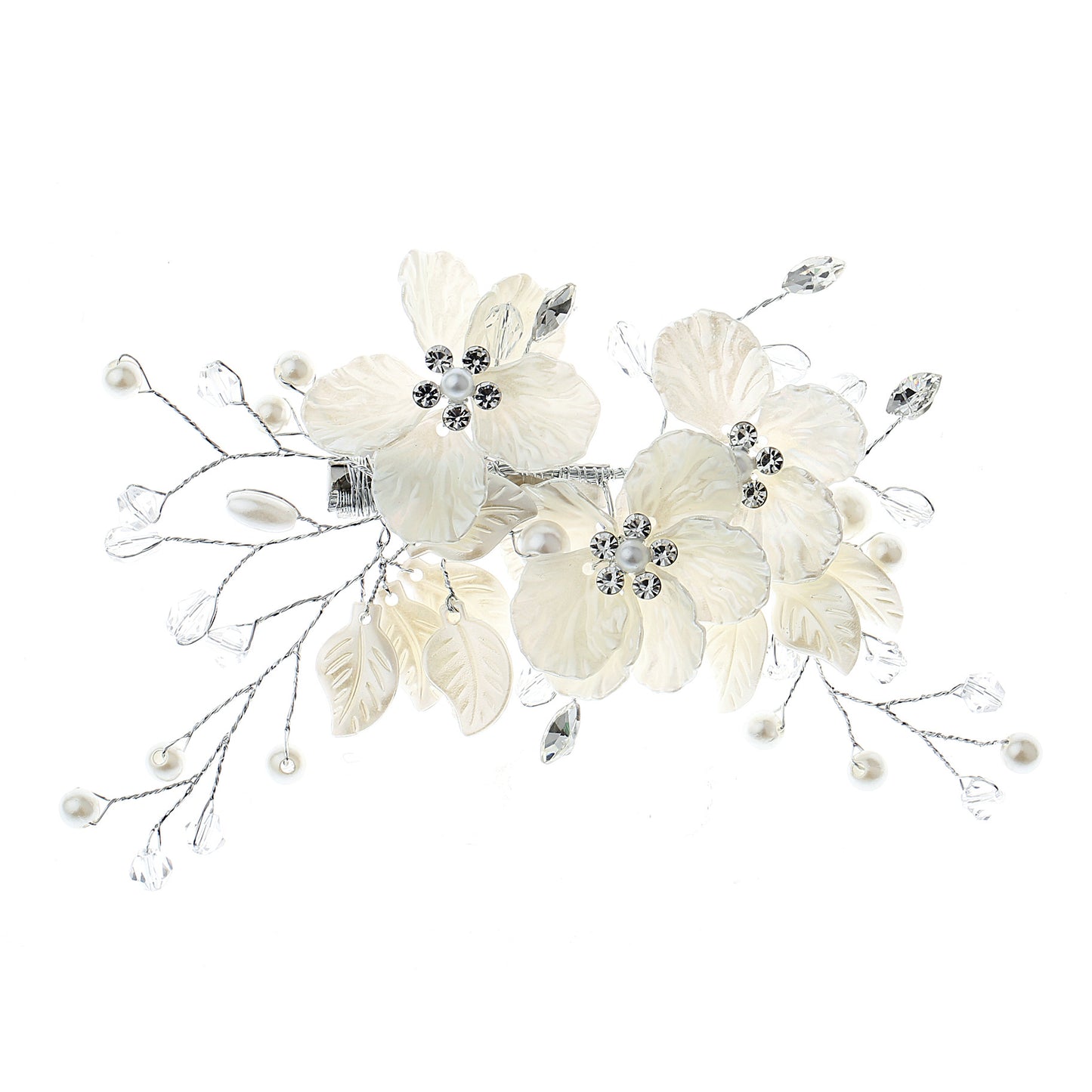 Pearl and Crystal Wedding Hair Clip with Shell Petal Design