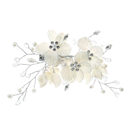Pearl and Crystal Wedding Hair Clip with Shell Petal Design
