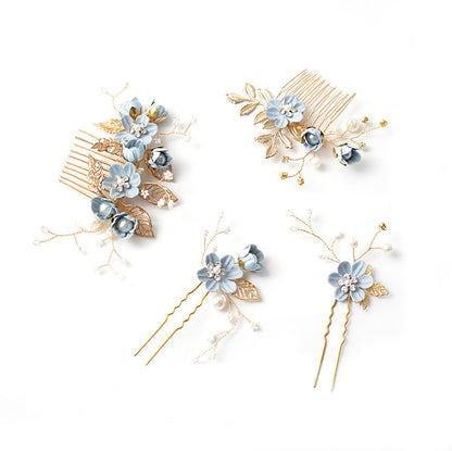 Bridal Blue Flower Hairpin Forest Inspired Wedding Hairpiece
