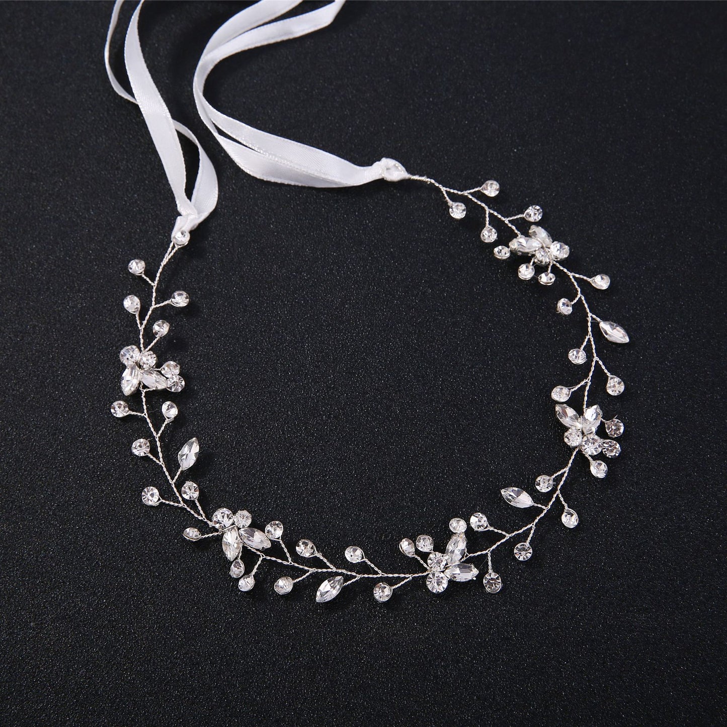 Silver Rhinestone Handmade Bridal Headband Wedding Hairpiece