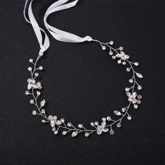 Silver Rhinestone Handmade Bridal Headband Wedding Hairpiece