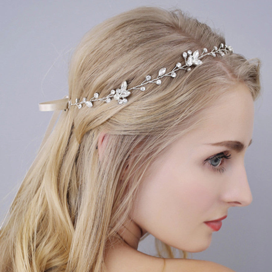 Silver Rhinestone Handmade Bridal Headband Wedding Hairpiece