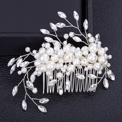 Handmade Pearl Flower Wedding Hair Comb Rhinestones