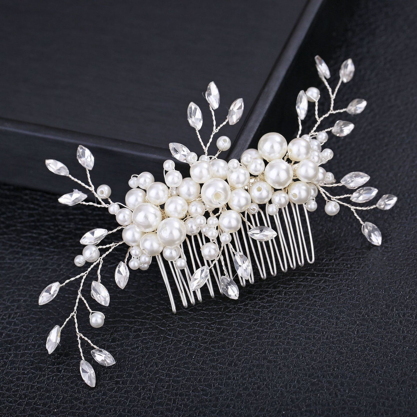 Handmade Pearl Flower Wedding Hair Comb Rhinestones