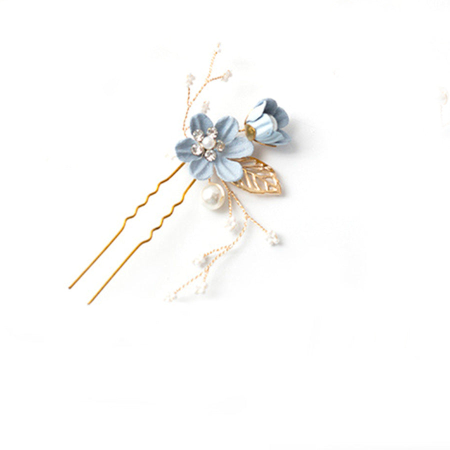Bridal Blue Flower Hairpin Forest Inspired Wedding Hairpiece